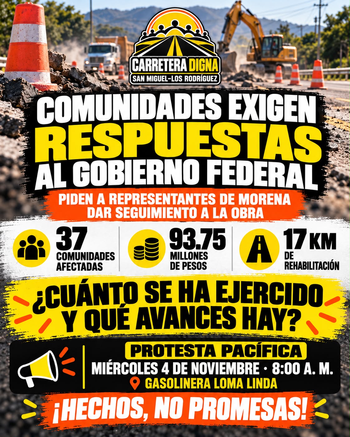 ANUNCIAN MANIFESTACION PACIFICA CONTRA SCT Y EMPRESA CONSTRUCTRA AGACEL EN SAN MIGUEL DE ALLENDE POR EL TRABAJO DE MANTENIMIENTO EN LA CARRETERA FEDERAL A LA COMUNIDAD DE LOS RODRIGUEZ.